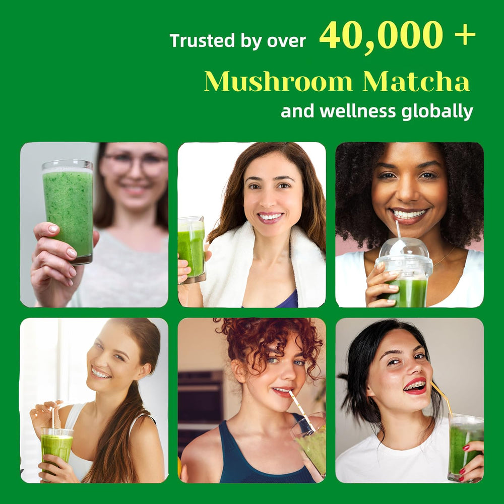 Serving suggestion: hot mushroom matcha drink in a cup