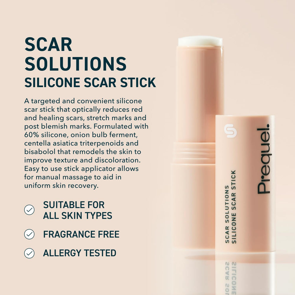 Prequel Skin Scar Solutions velvety-film on skin creates breathable moisture barrier.