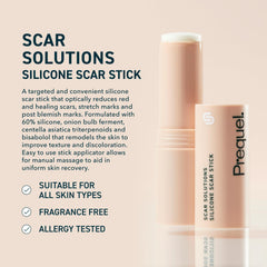 Prequel Skin Scar Solutions velvety-film on skin creates breathable moisture barrier.