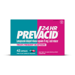 Prevacid 24HR bottle with pills ready for daily heartburn relief.