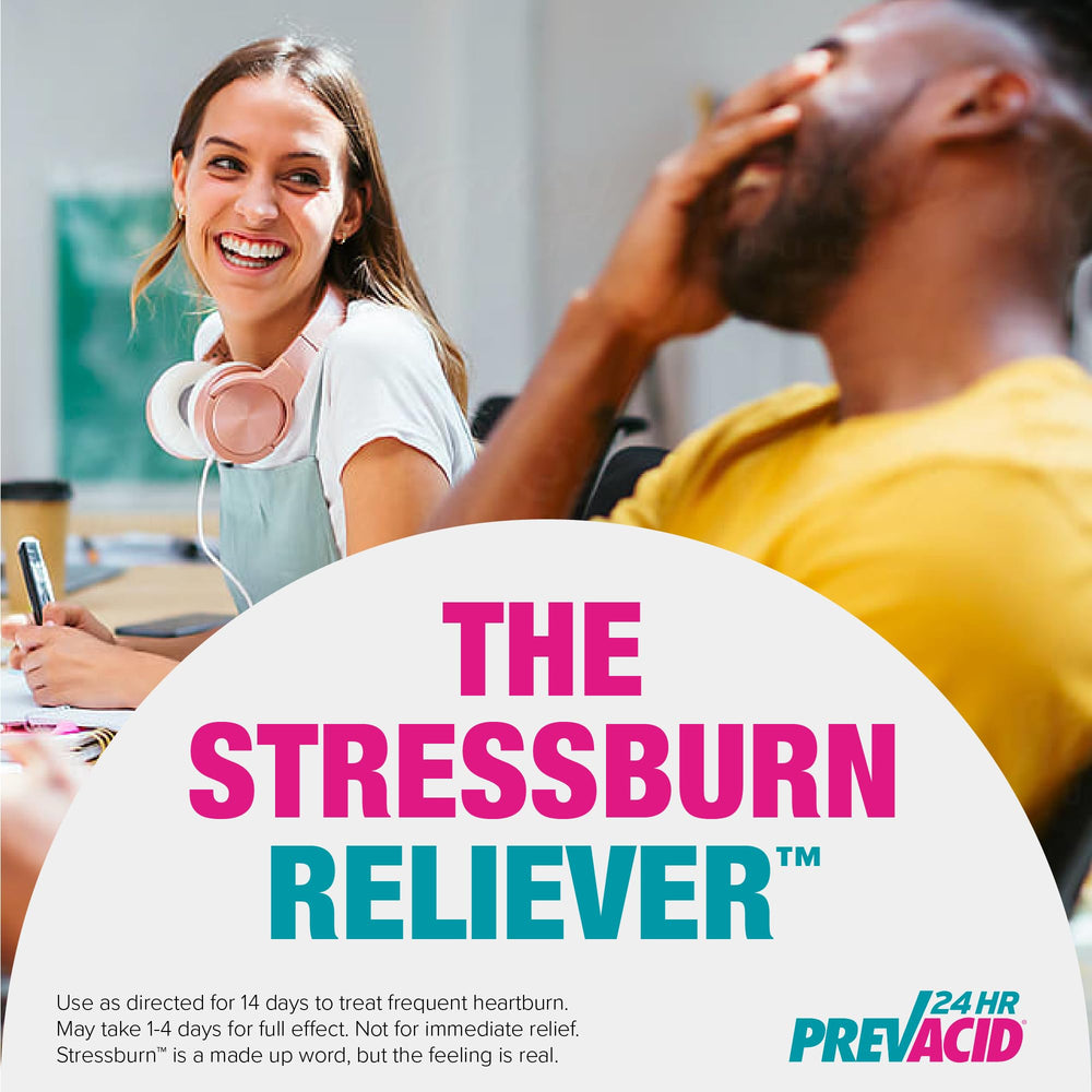 Prevacid 24HR pills inside bottle ready for scheduled daily use.