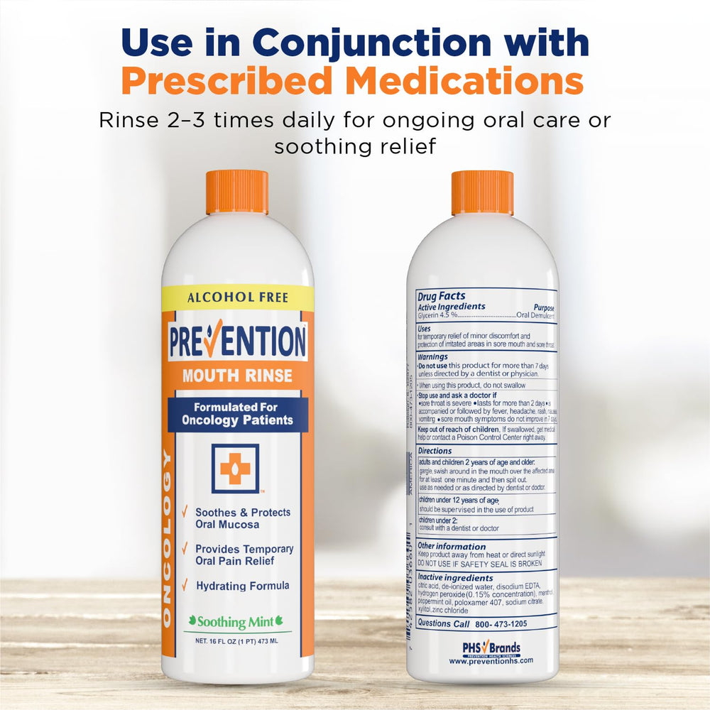 Safety-conscious packaging and 2-pack display of Prevention Oncology Mouthwash
