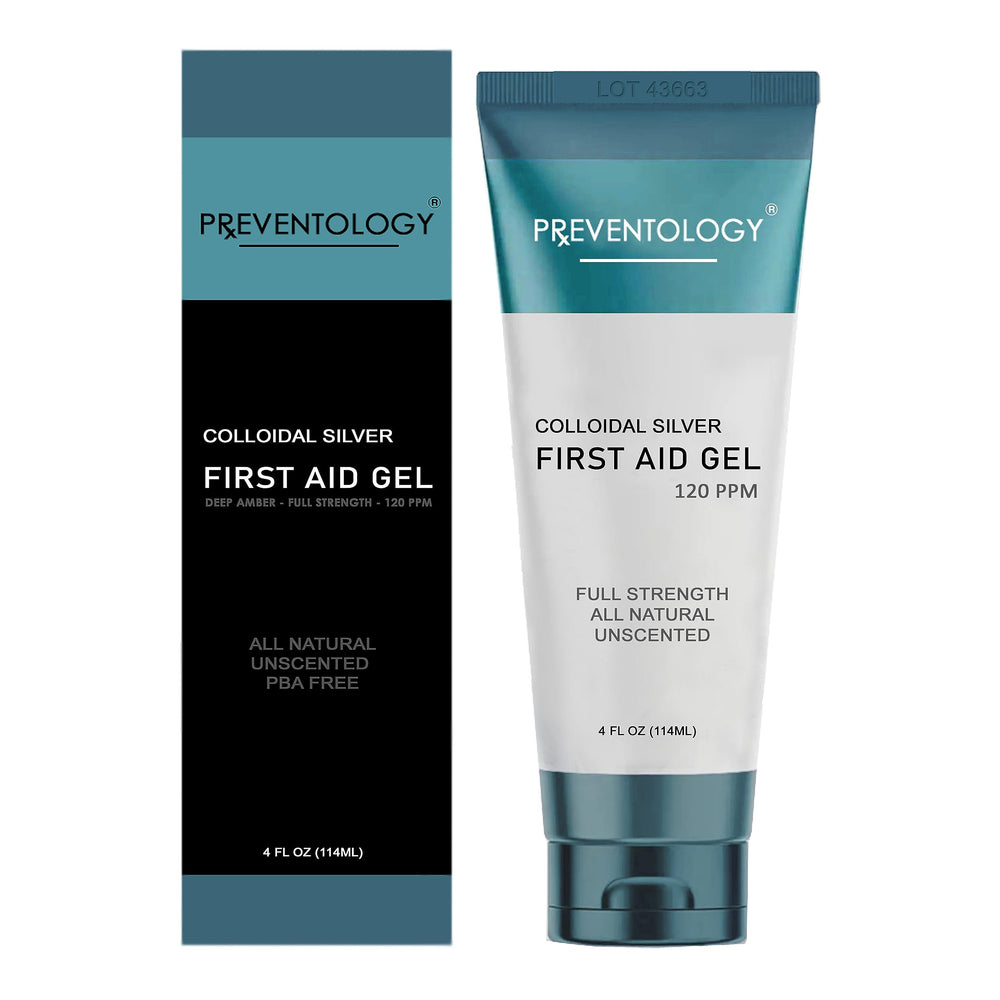 Front view of PREVENTOLOGY Colloidal Silver Gel in amber 4 oz tube
