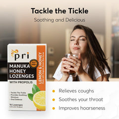 Lemon-flavored Manuka honey lozenges close-up