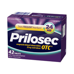 Prilosec OTC packaging front showing a 42-tablet bottle for daily support.