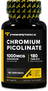 Front view of PrimaForce Chromium Picolinate 1000mcg bottle with 180 tablets