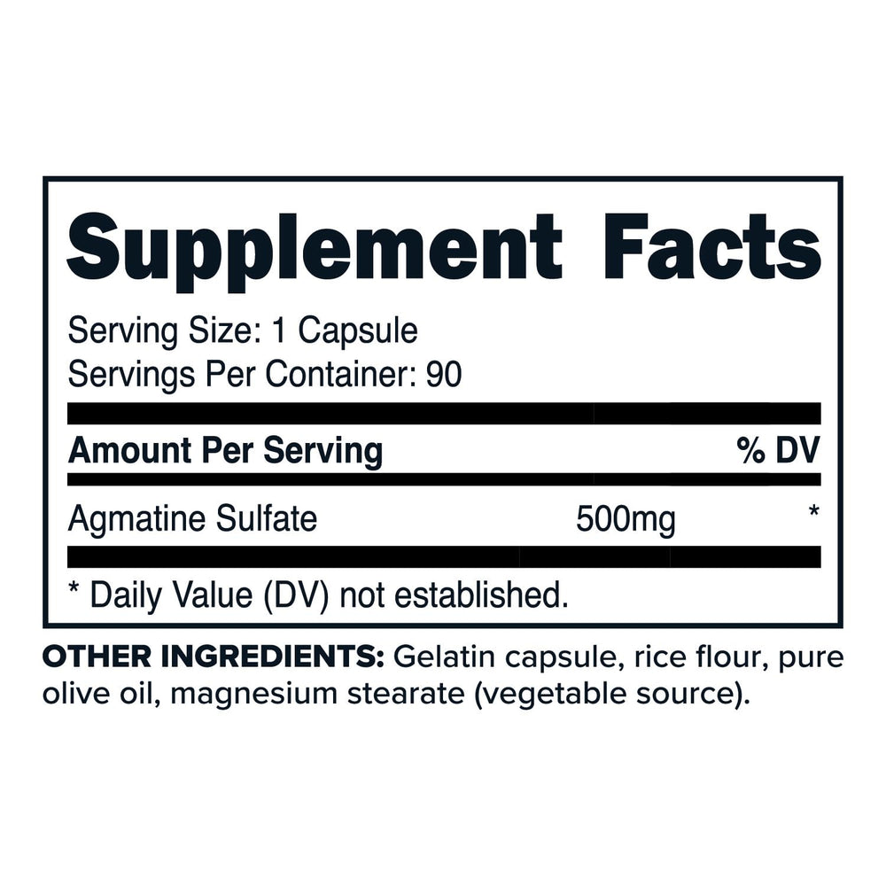 Close-up of Primaforce Agmatine Sulfate capsules showing 500 mg dosage
