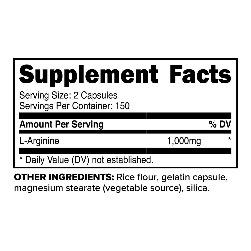 Close-up of L-Arginine capsules showing 1000 mg strength