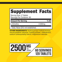 Close-up of label text displaying 2500mg per serving and 1250mg per tablet