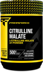 Front view of PrimaForce L-Citrulline Malate Powder 500g container, unflavored