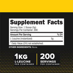 Back label of Primaforce L-Leucine Pure Powder 1 kg bottle