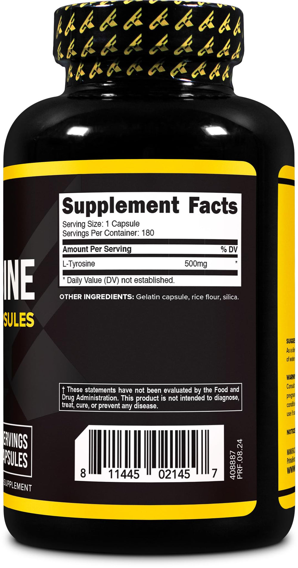 Third-party testing seal for Primaforce L-Tyrosine capsules