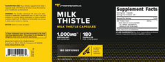 Nutrition facts showing 1000 mg milk thistle per serving