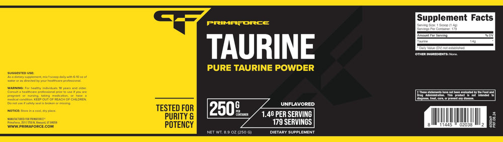 Nutrition facts for PrimaForce Taurine Powder