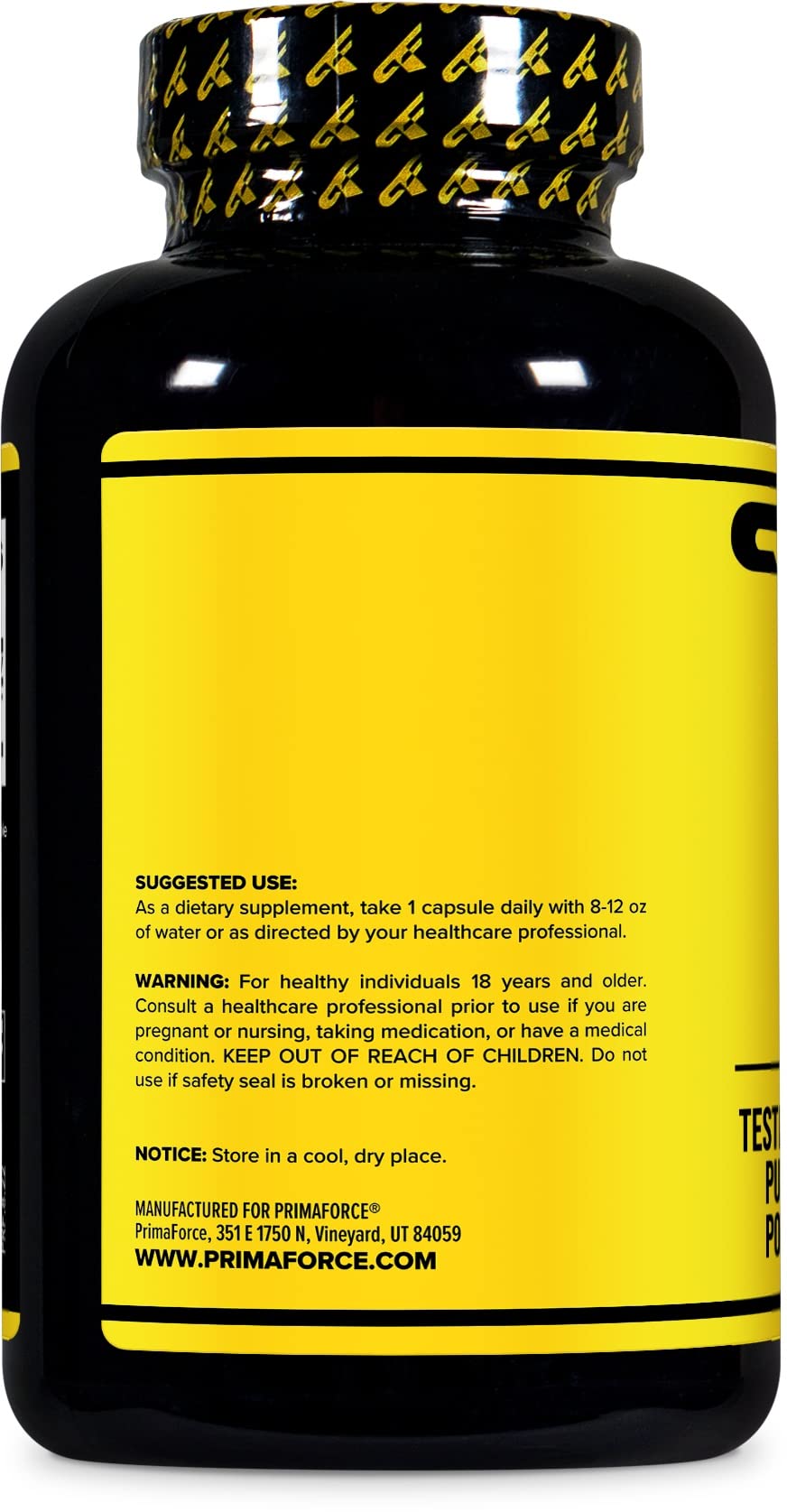 Close-up of label on Primaforce Turkesterone 600mg, 90 capsules