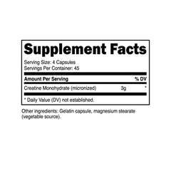 180 creatine monohydrate capsules per bottle