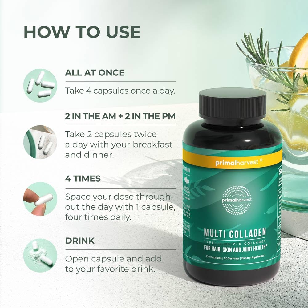 Primal Harvest vitamin C boost bottle highlighting collagen synergy for skin.