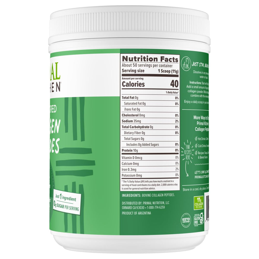 Unflavored collagen peptides powder with scoop