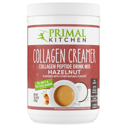 Primal Kitchen Hazelnut Collagen Creamer Powder pouch and label