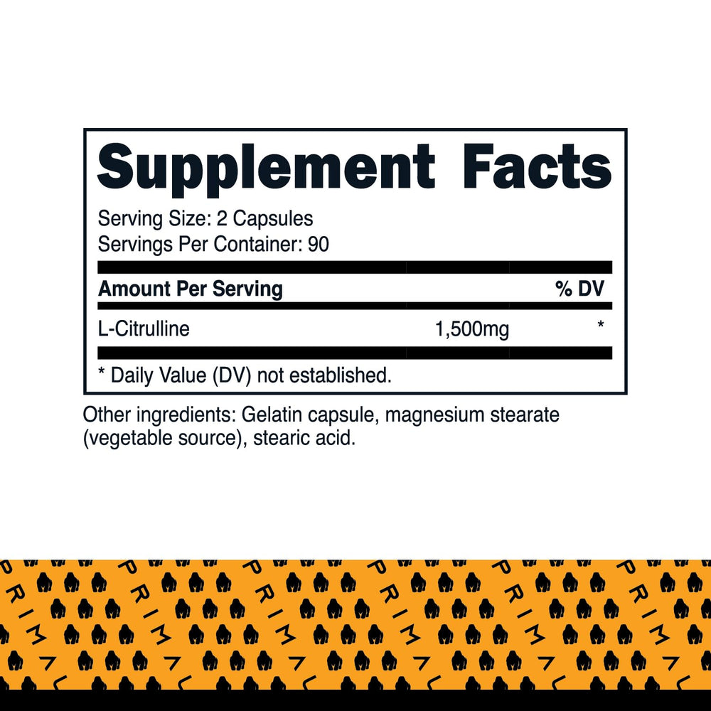 Close-up of Primal L-Citrulline capsules (1,500 mg per serving)