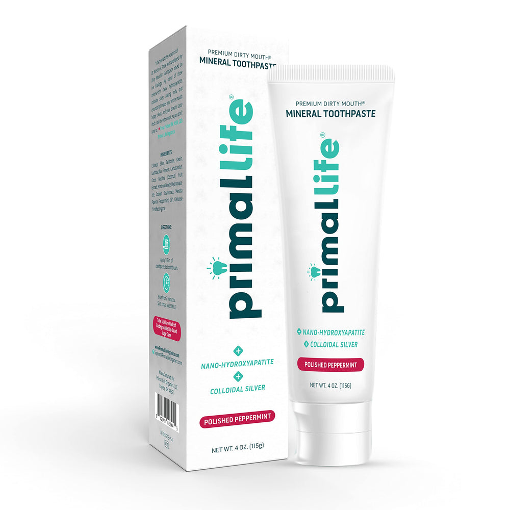Front view of Primal Life Organics Dirty Mouth toothpaste tube