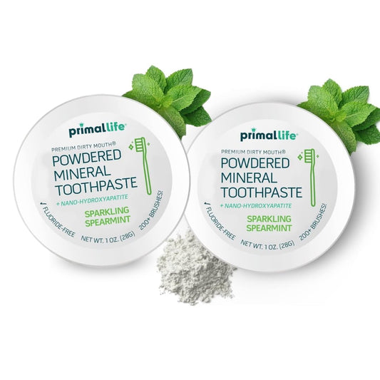 Two-pack packaging for Dirty Mouth Toothpowder (1 oz each)