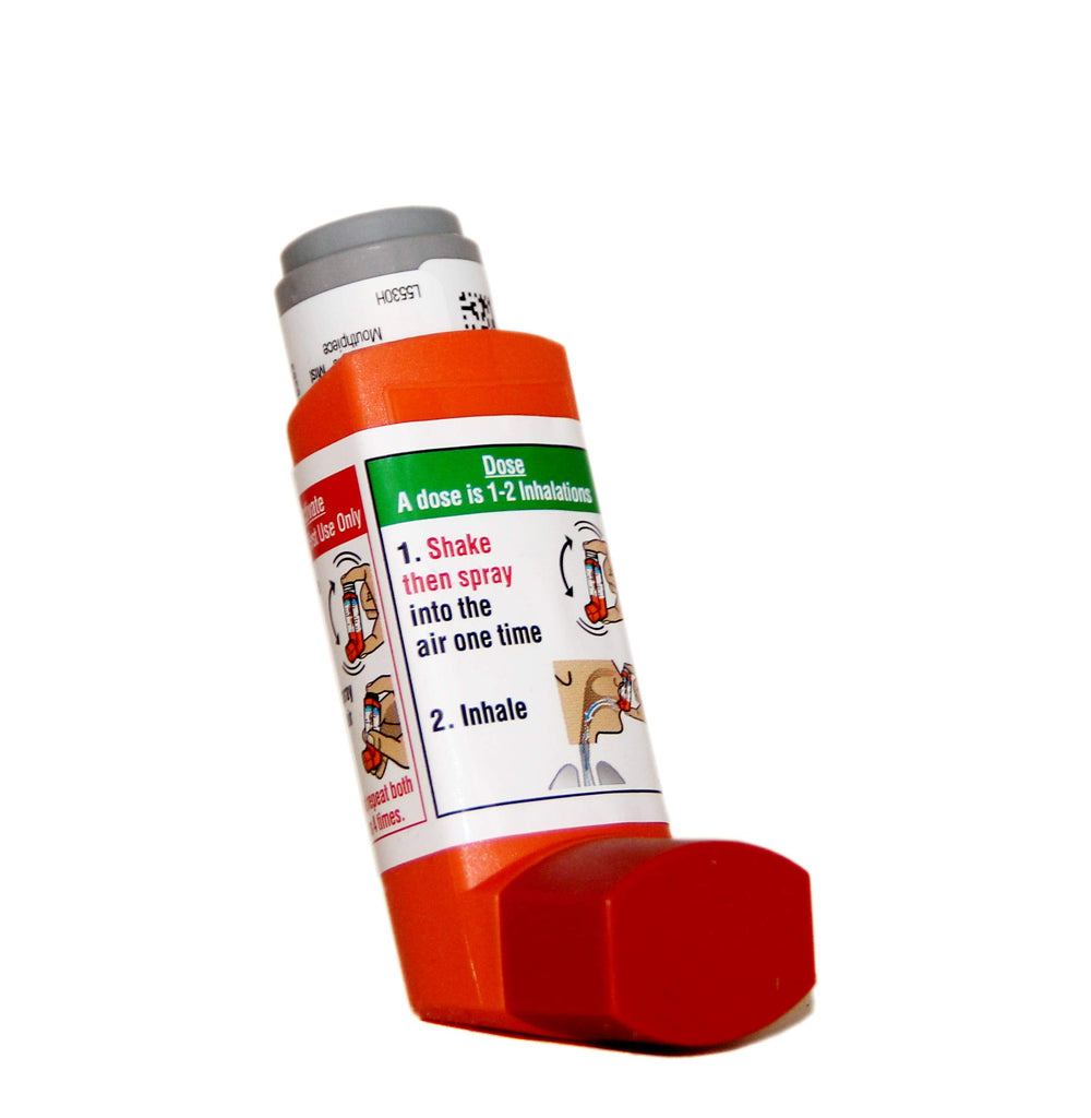 Primatene Mist inhaler dispensing spray for temporary relief during activity.