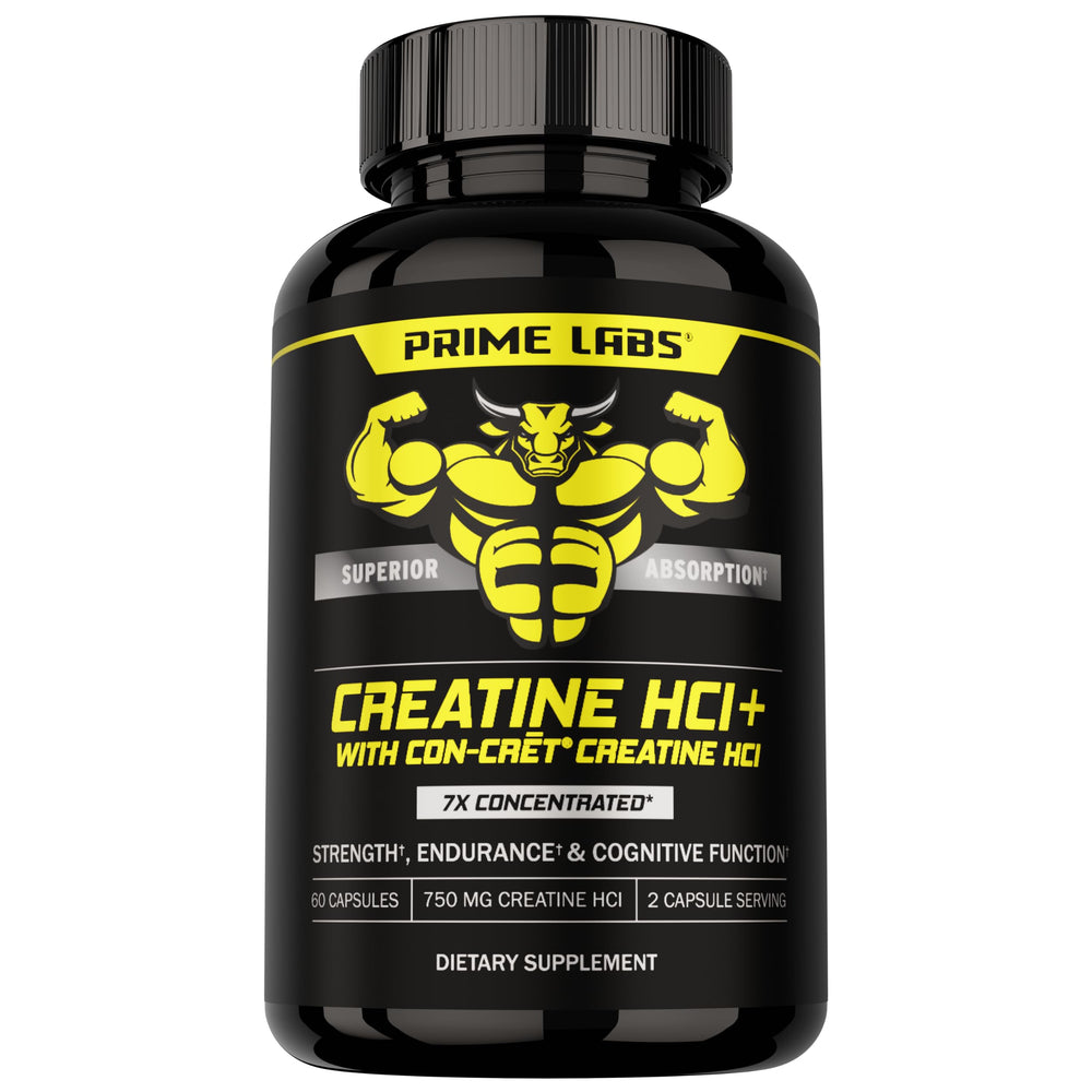 Bottle front view of Prime Labs Creatine HCl Capsules