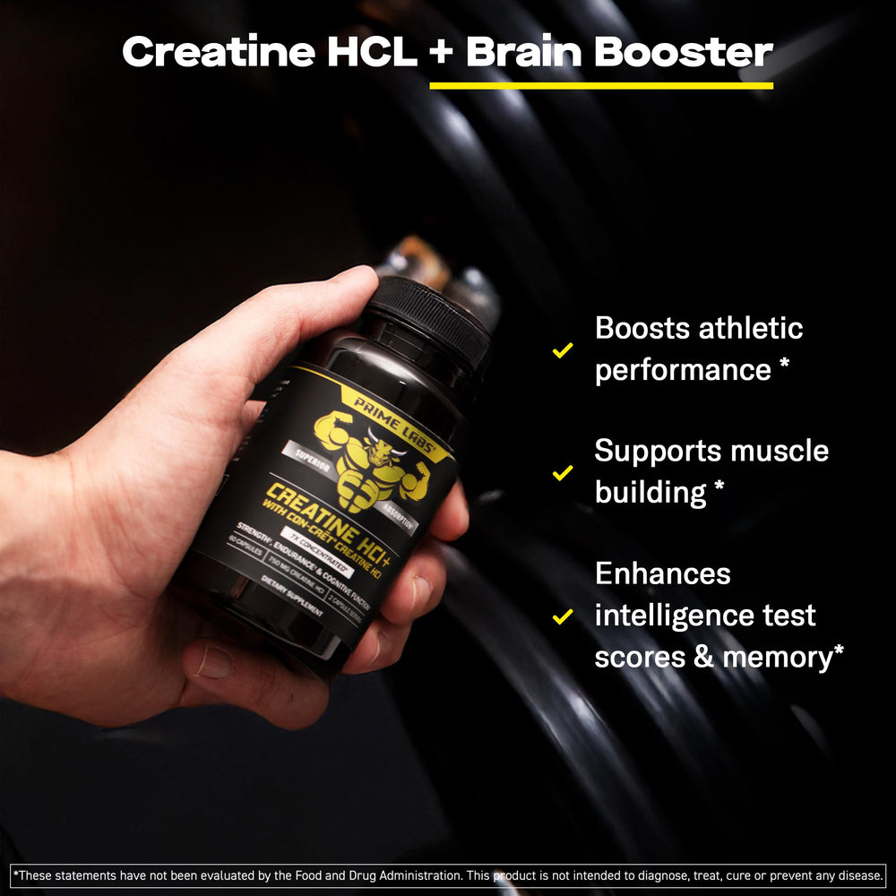 Close-up of CON-CRĒT Creatine HCl label and capsules