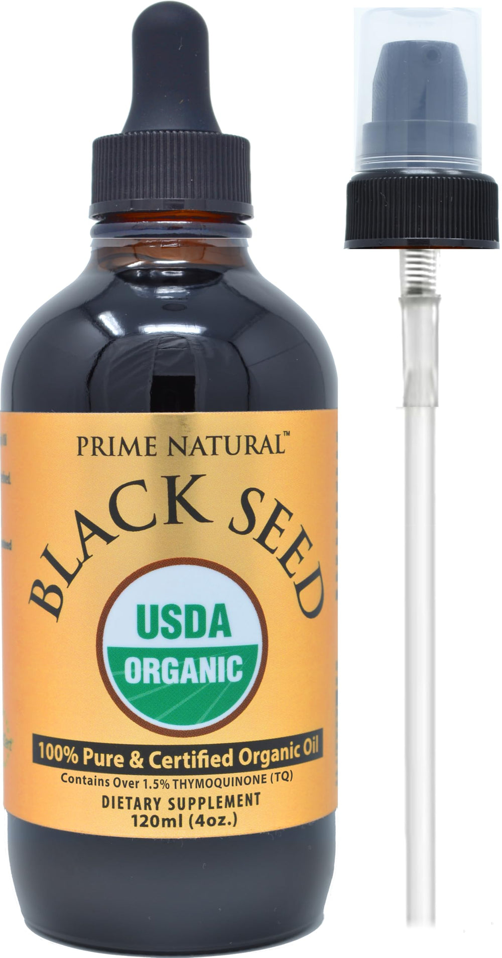 Front view of Prime Natural Black Seed Oil 4oz bottle