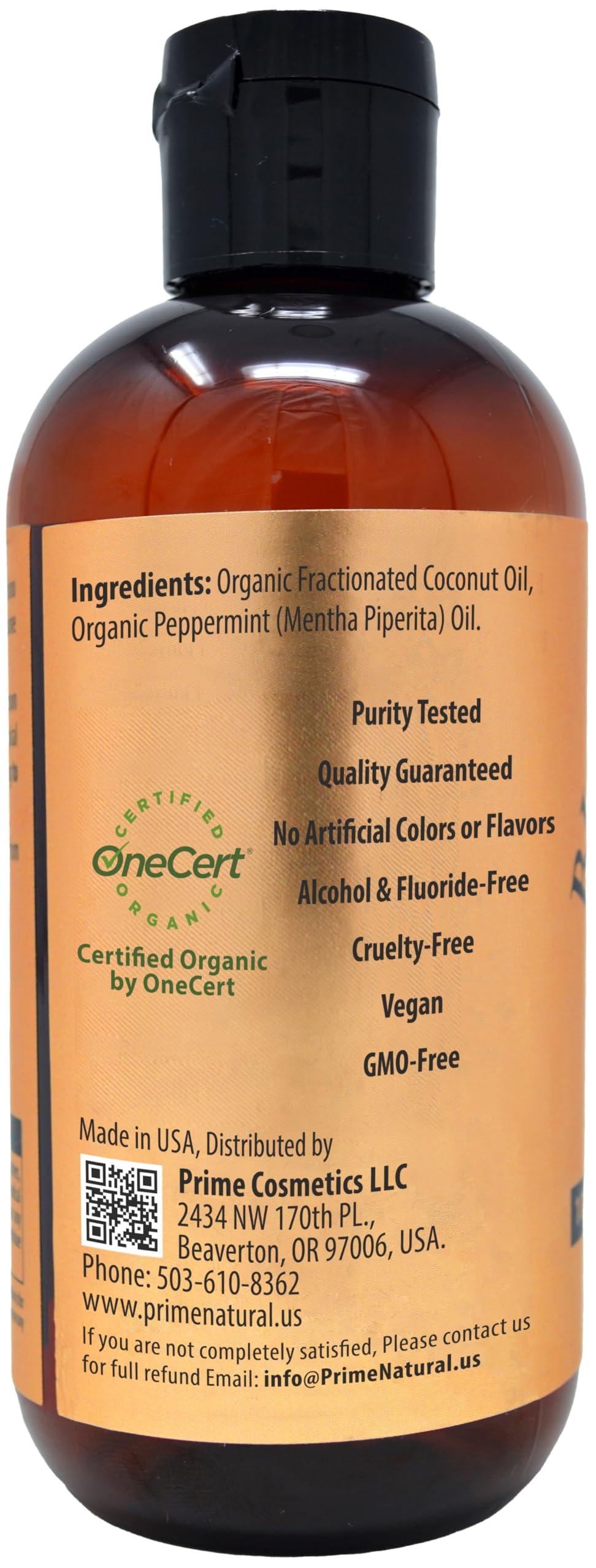 Close-up of organic coconut and peppermint oil ingredients for oil pulling