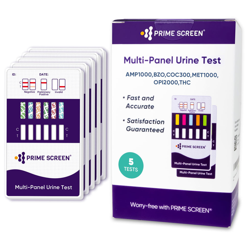 Prime Screen 5 Pack 6-Panel Urine Drug Test Kit front view