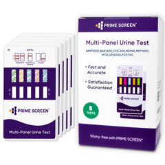 Prime Screen 5-Pack 10-Panel Urine Drug Test Kit box and packaging