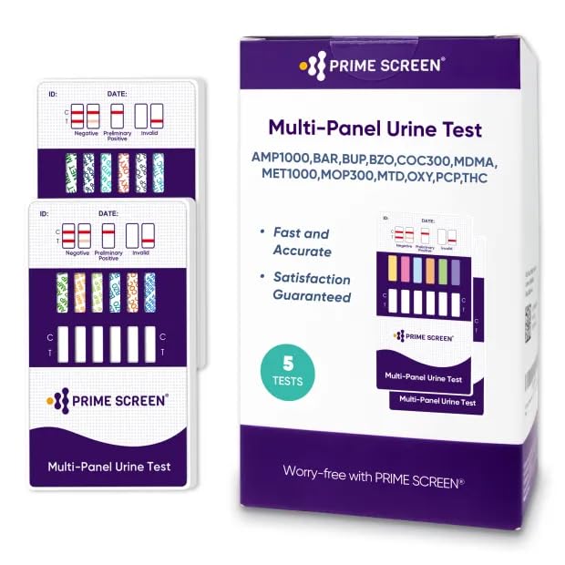 Prime Screen 5-Pack 12-Panel Urine Drug Test Kit – packaging and components