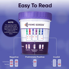 Test cup in use for urine collection