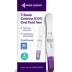 Prime Screen T-Swab Cotinine Oral Fluid Test 5-pack – box and swabs