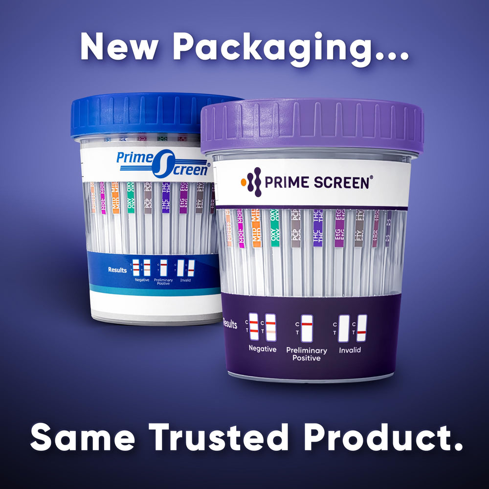 Kit components: cups, test strips, and instructions