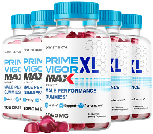 Front view of Prime Vigor XL Max 5-pack gummies box