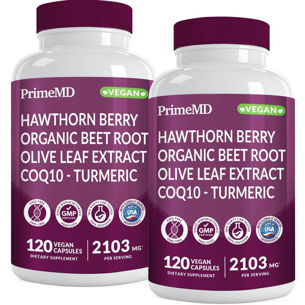 PrimeMD 26in1 nitric oxide supplement bottle highlighting heart support