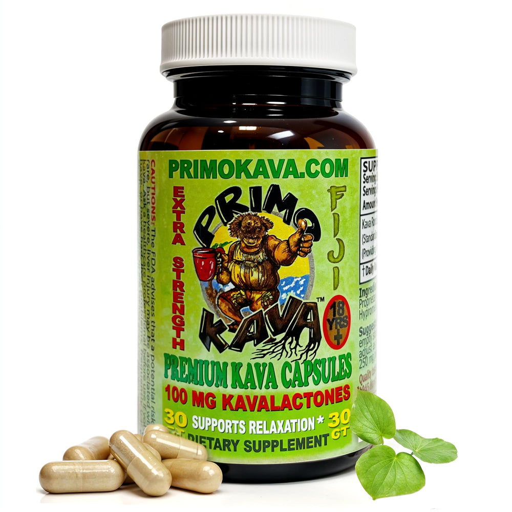 PRIMO KAVA Kava Capsules bottle label – 30 count