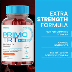Primo TRT Gummies packaging and bottle on a white background