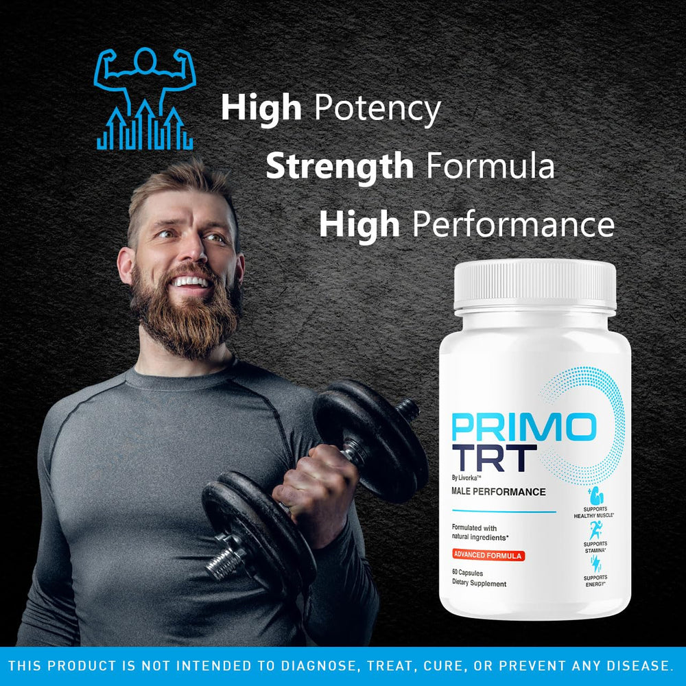 Front view of Primo TRT Pills for Men packaging