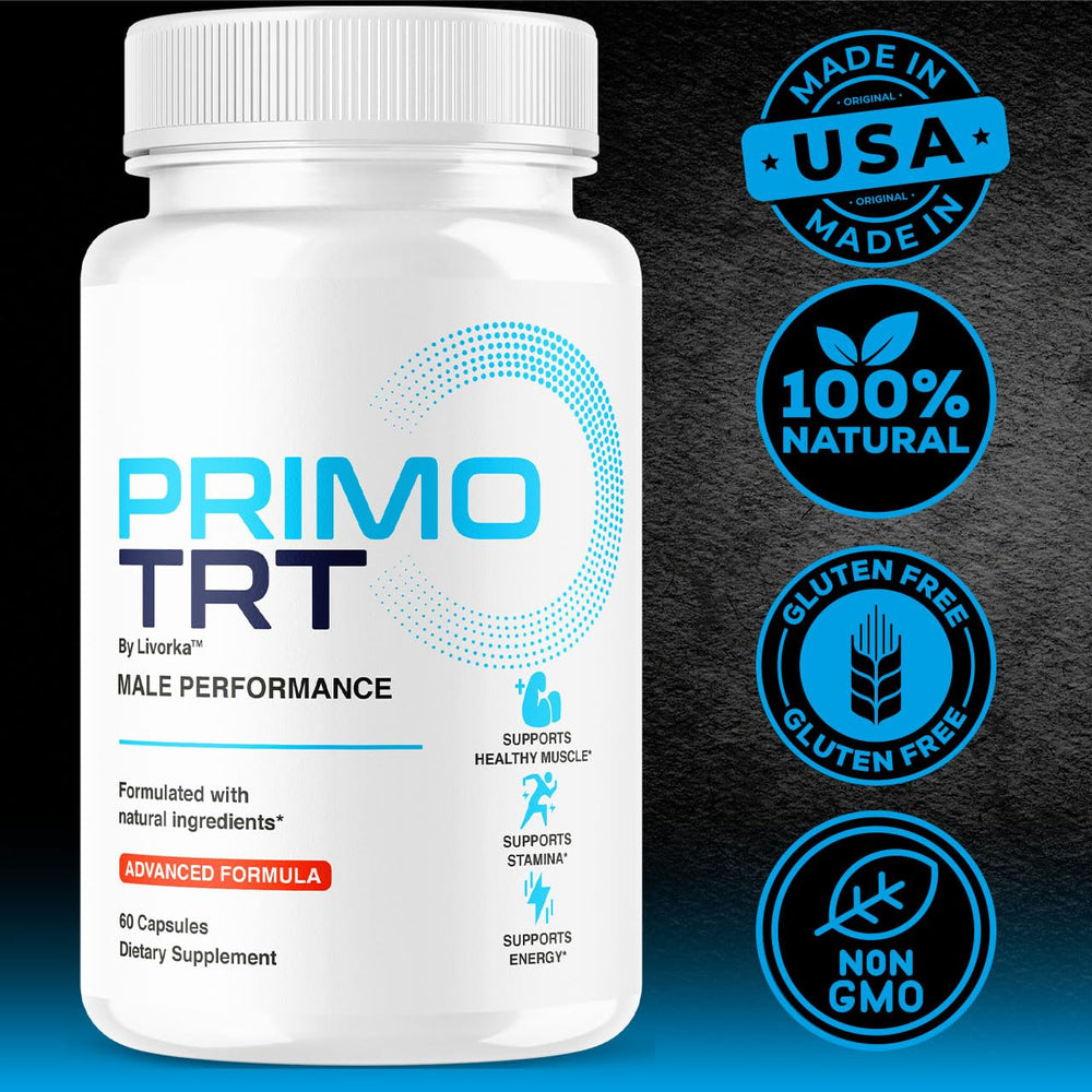 Close-up of Primo TRT Advanced Supplement Support label