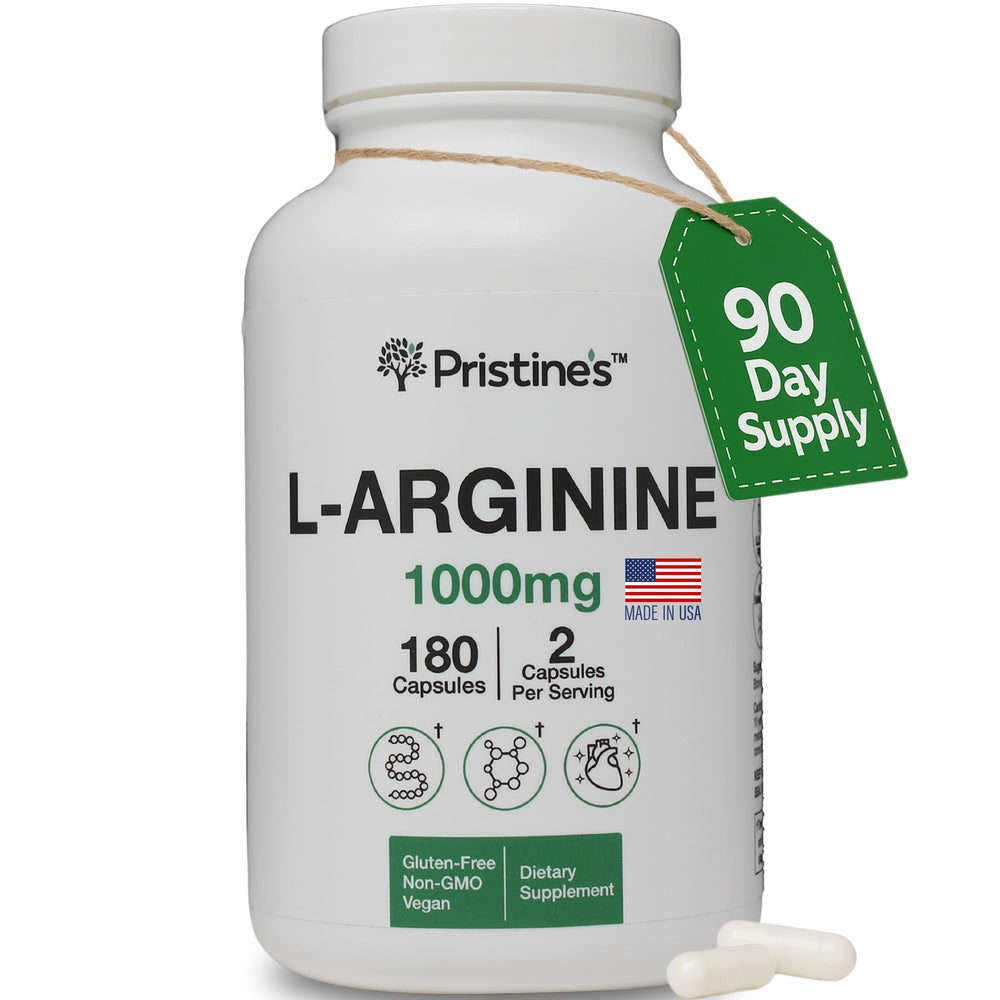 Front view of PRISTINE L Arginine 1000mg capsules bottle