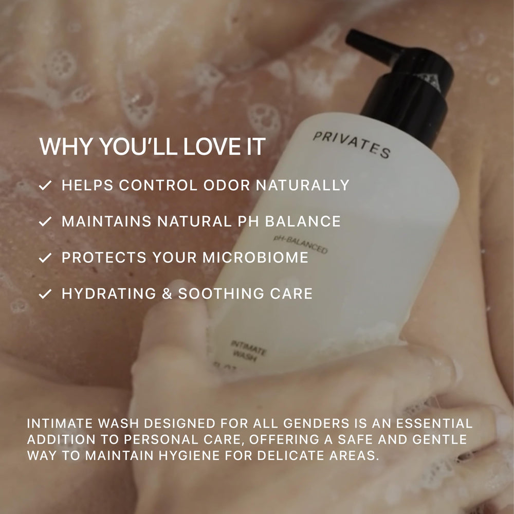 PRIVATES intimate wash foamy lather demonstrates gentle cleansing for sensitive skin.