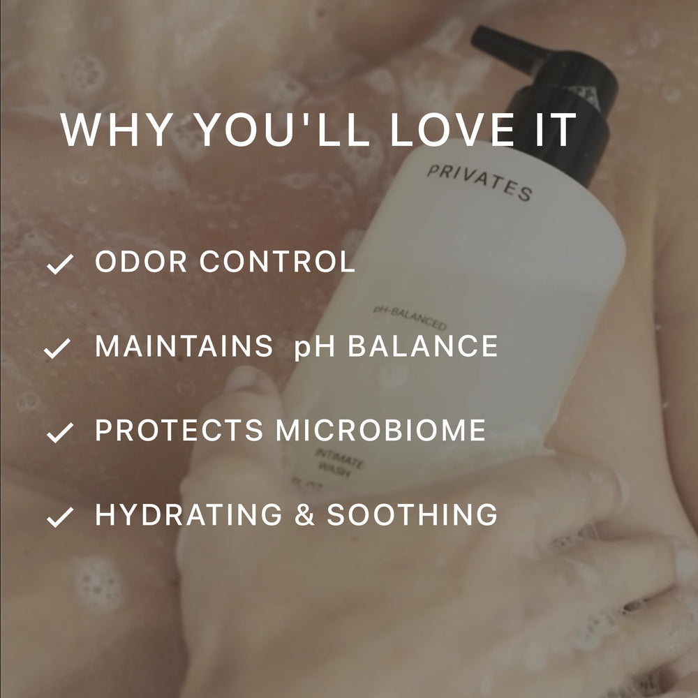 PRIVATES intimate wash foamy lather demonstrates gentle cleansing for sensitive skin.