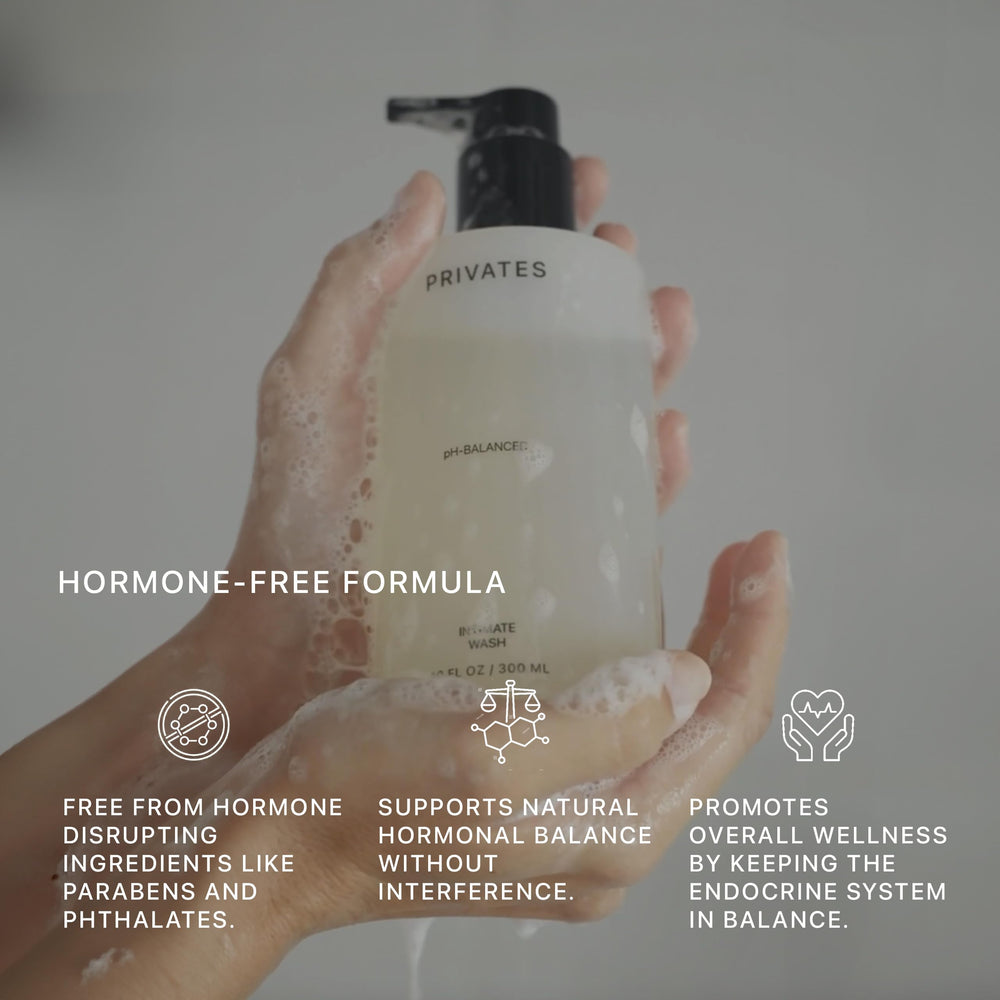 PRIVATES shower routine scene with product for external cleansing in the shower.