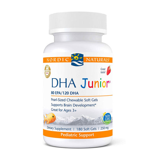 Bottle of Nordic Naturals Pro DHA Junior Strawberry 180 mini chewables