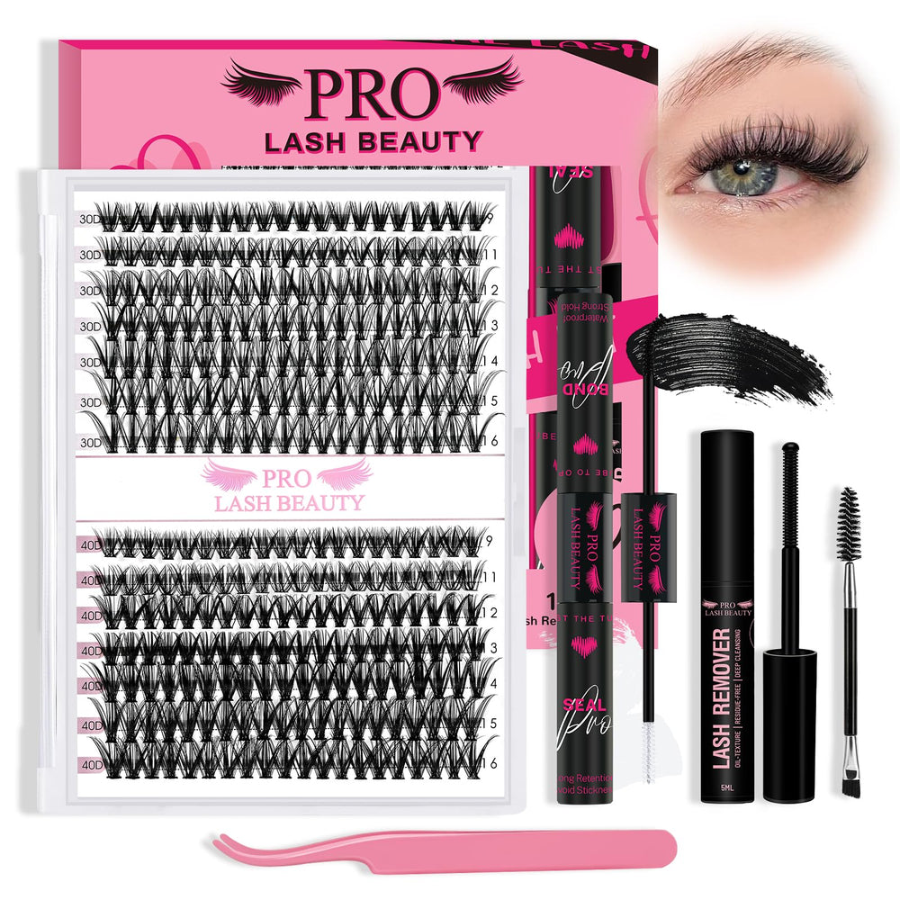 PRO LASHBEAUTY lash clusters kit tray 280pcs for easy at-home application.