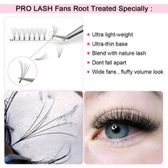 PRO LASHBEAUTY premade fans 4D-0.10-15mm for comfortable full-volume look.